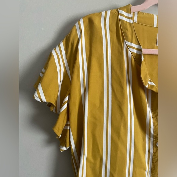 Anthropologie SANCIA Striped Mustard Flutter Sleeve Dress - Picture 2 of 12